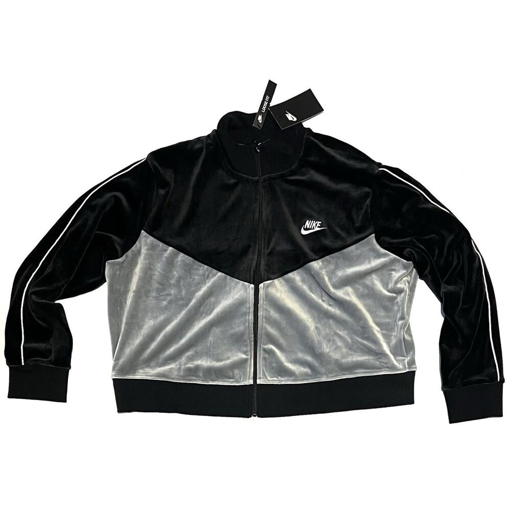 Nike Black Velour Cropped Track Jacket BV5046-010 Womens 2XL XXL Velvet
